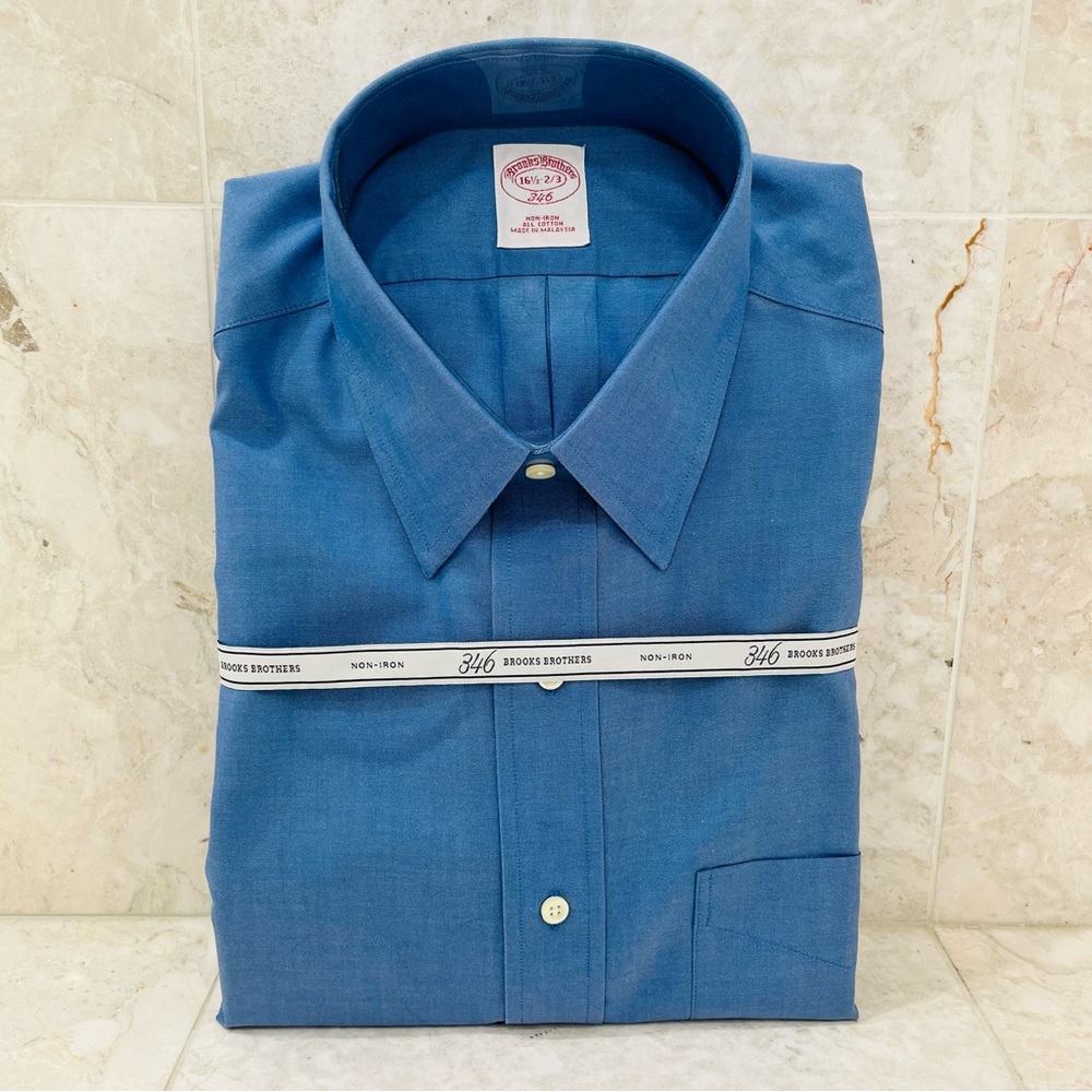 BROOKS BROTHERS {16.5} Non-Iron 346 Blue Dress Shirt NWT - Picture 2 of 4